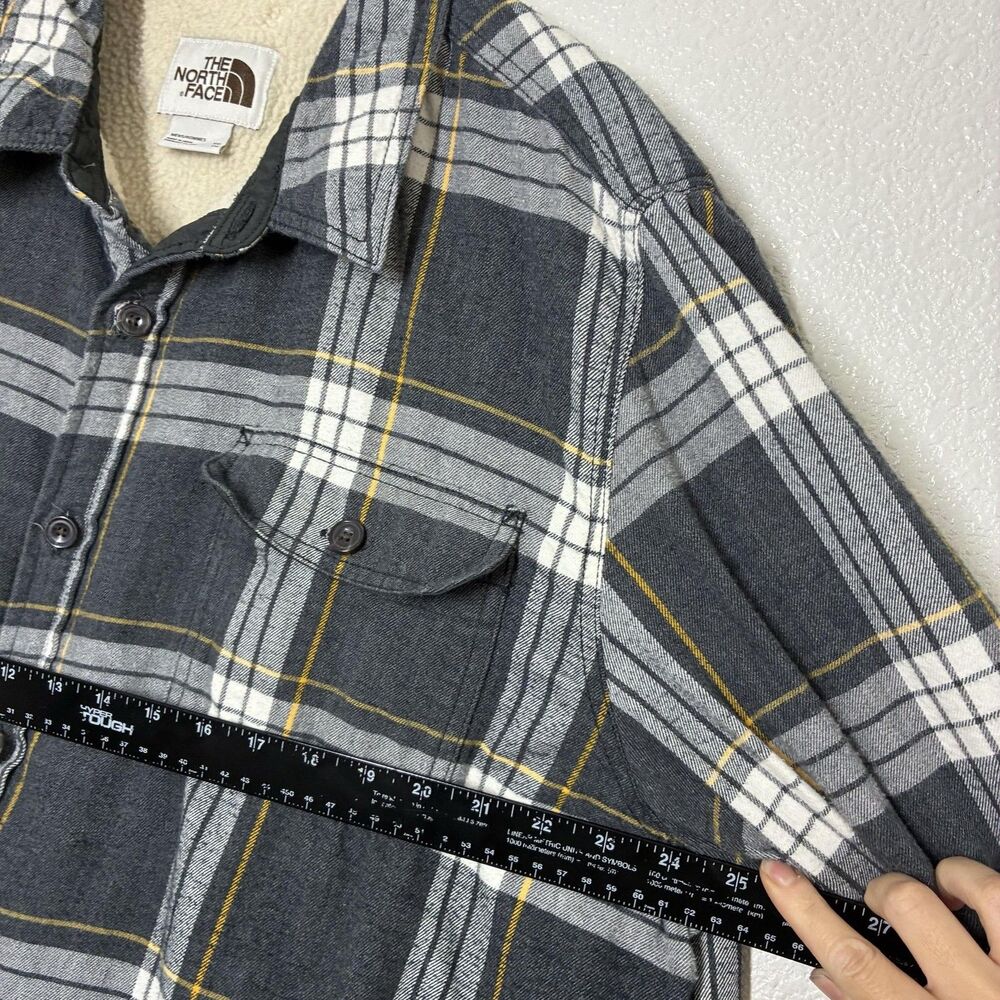The North Face Jacket Mens 2XL Gray Plaid Sherpa Lined Flannel Shirt Jacket - Picture 7 of 16